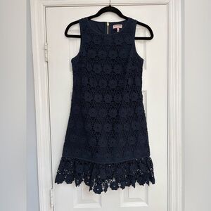 Juicy Couture Dress  Navy Blue Ruffle Hem‎ Floral Eyelet